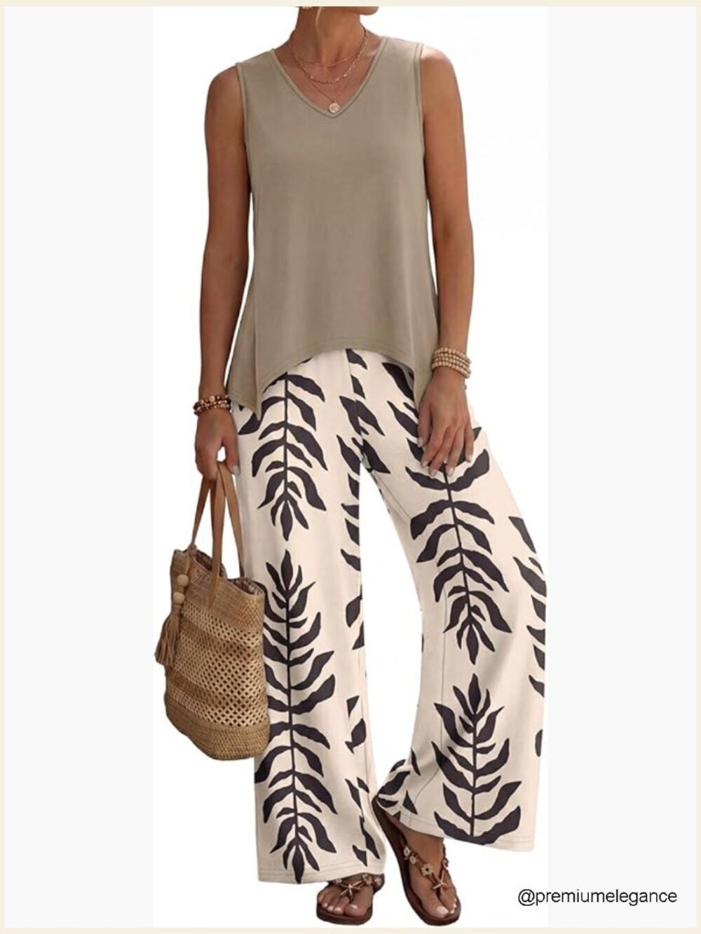 Two Piece Lounge Set - Sleeveless Tank & Wide Leg Pants